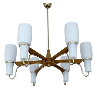Large Scandinavian Style Pendant Light in Glass and Teak from Temde, 1960s For Sale