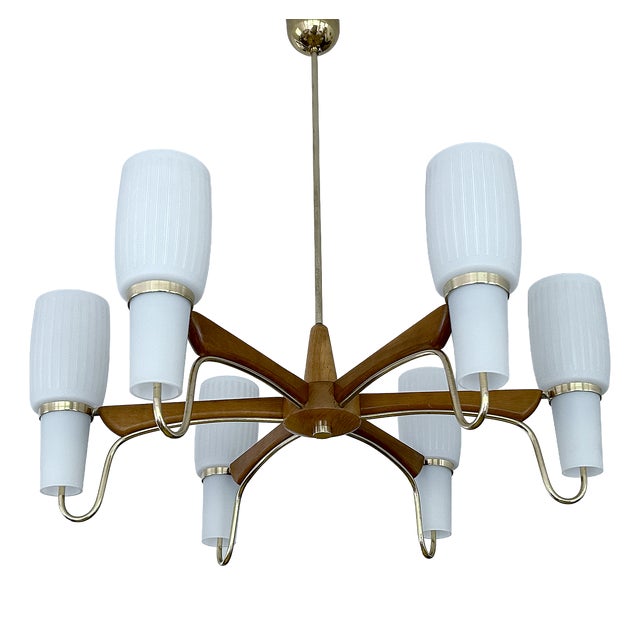 Large Scandinavian Style Pendant Light in Glass and Teak from Temde, 1960s For Sale