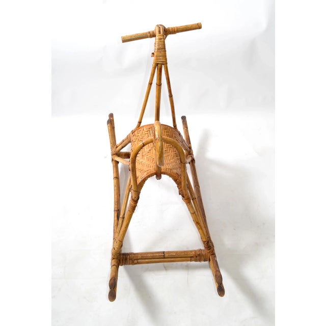 Franco Albini Vintage Franco Albini 1960 Rattan Cane & Bamboo Rocking Horse, Animal Sculpture Italy For Sale - Image 4 of 13