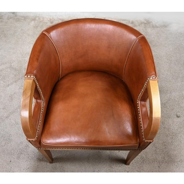 Vintage Art Deco Chairs in Walnut and Leather, 1940, Set of 4 For Sale - Image 15 of 18