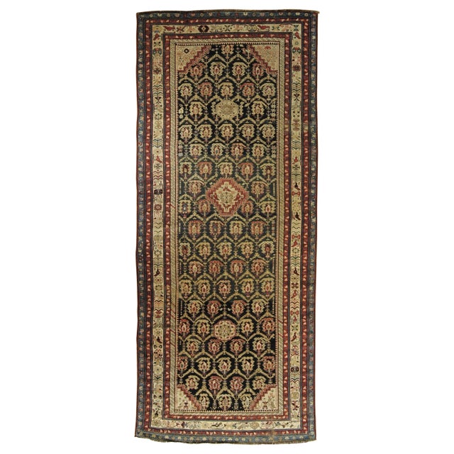 19th-Century Dark Blue & White Boteh and Birds Caucasus Runner Rug, 1890s For Sale - Image 17 of 17