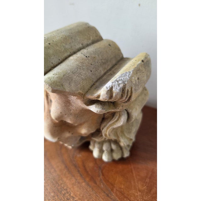 Beige 1700s French Gothic Stone Gargoyle Lion Head, Antique Church Architectural Fragment, Medieval Grotesque Sculpture Wall Decor For Sale - Image 8 of 10