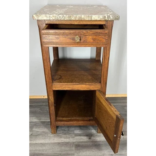 Antique French Oak Bedside Tables with Marble Tops, Set of 2 For Sale - Image 9 of 11