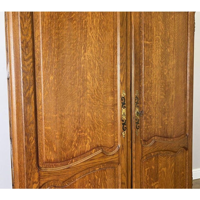 Vintage French Louis XVI Style Carved Oak 2-Door Wardrobe For Sale - Image 6 of 11