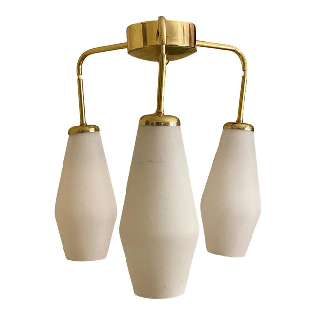 Vintage Italian 3 adjustable height frosted glass pendant light fixture each glass shade in about 12”long and 6” in diameter