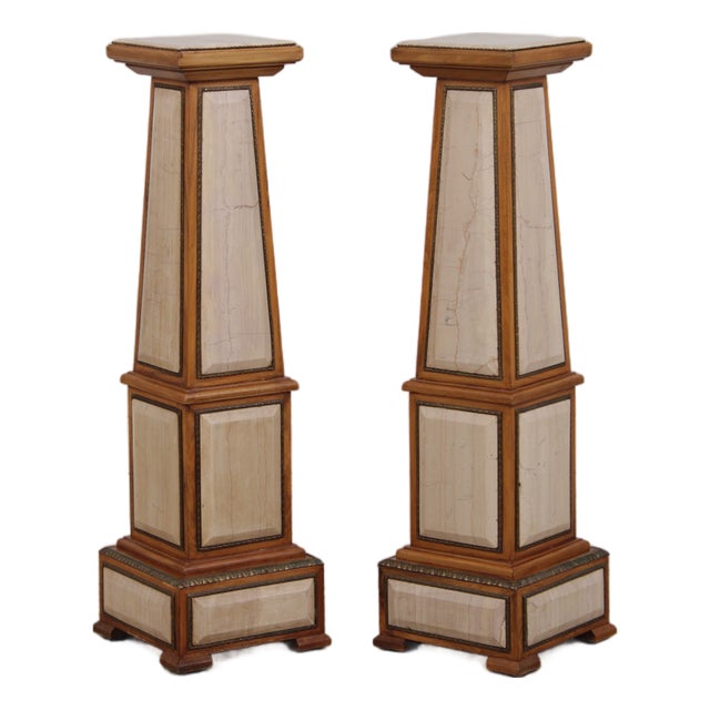Pair Vintage Marble Panel Neoclassical Pedestals For Sale