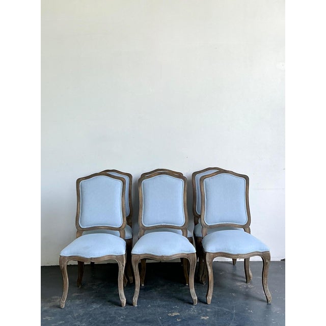 Vintage Carved Wood Dining Chairs With Blue Upholstery - Set of 6 For Sale - Image 4 of 13