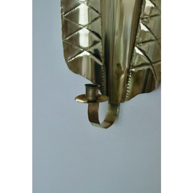 Gold Mid-Century Swedish Brass Shield-Shaped Sconces, Set of 2 For Sale - Image 8 of 18