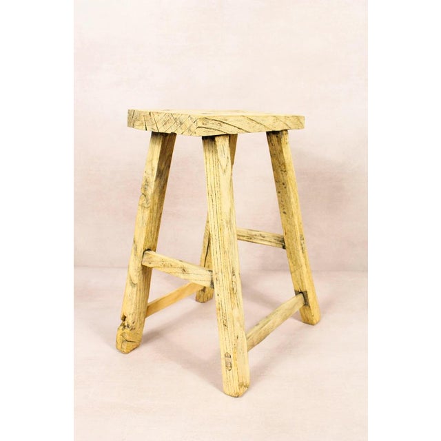 Vintage Rustic Stool in Elm For Sale - Image 5 of 5