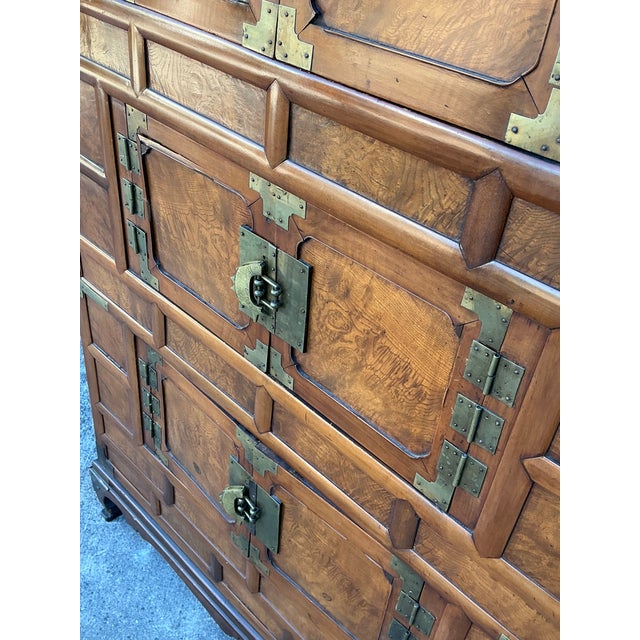 Vintage Brass Trimmed Burl Wood Cabinet For Sale - Image 9 of 11