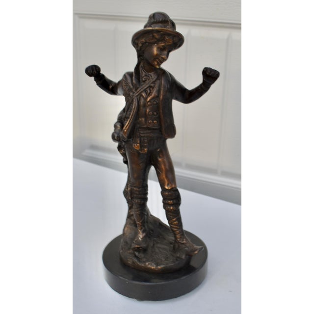 Vintage Solid Bronze Boy Sculpture Statue Marble Base 12” H For Sale - Image 13 of 13