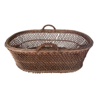 Large Basket with Cross-Braced Edges, 1890s For Sale