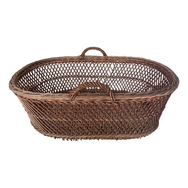 Large Basket with Cross-Braced Edges, 1890s For Sale
