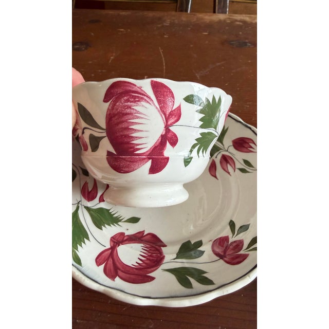 Red A Very Nice Pair of Antique Staffordshire Early Adam’s Rose Cup & Saucer, Circa 1830 For Sale - Image 8 of 12