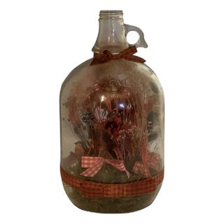 Folk Art Floral Bird Scene in One Gallon Jug For Sale