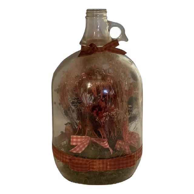 Folk Art Floral Bird Scene in One Gallon Jug For Sale