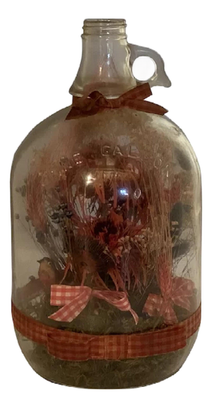 Folk Art Floral Bird Scene in One Gallon Jug