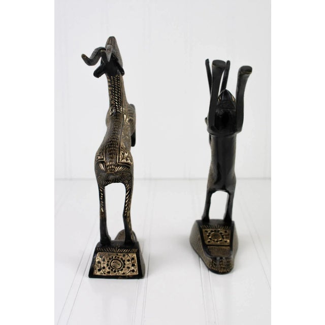 Mid-Century Hand-Engraved Black Enamel & Brass Gazelles – a Pair For Sale - Image 10 of 13