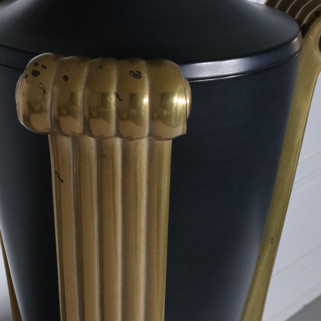 1990s 1990s Deco Michael Taylor Attributed Brass and Ebonized Urn Lamp with Metal Shade For Sale - Image 5 of 9