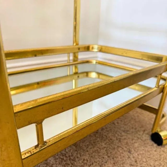 1970s Milo Baughman Brass, Glass, & Mirror Bar Cart For Sale - Image 13 of 17