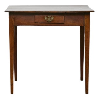19th Century English Oak Table with Chippendale Brass Pull and Tapered Leg For Sale