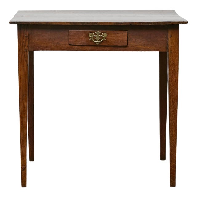 19th Century English Oak Table with Chippendale Brass Pull and Tapered Leg For Sale