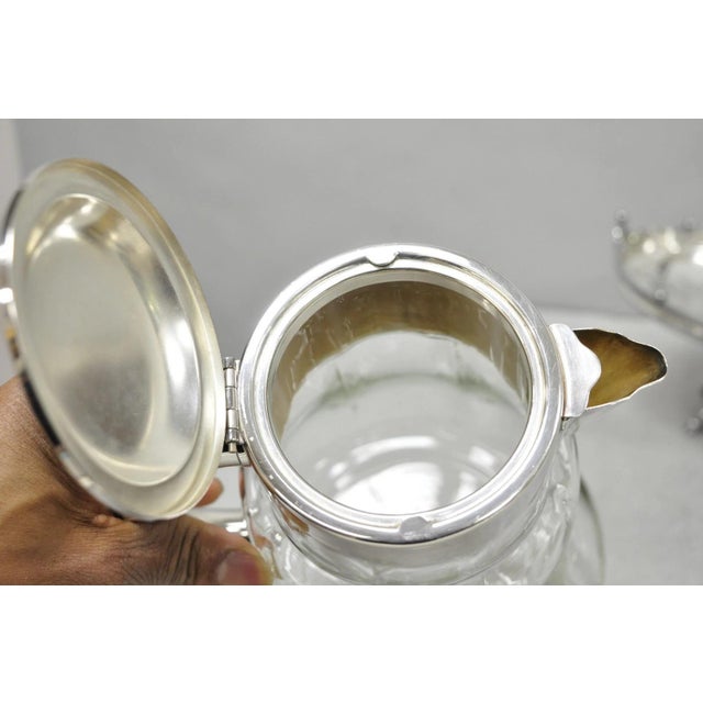 Silver Antique Victorian German Silver Plated Crystal Glass Lemonade Water Pitcher For Sale - Image 8 of 13