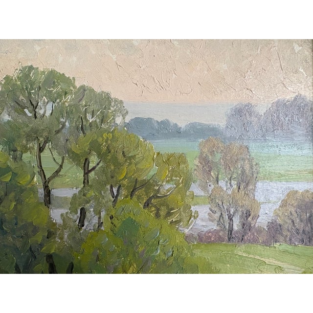 Paint Oil Painting - Flowering Fruit Trees by a River For Sale - Image 7 of 10