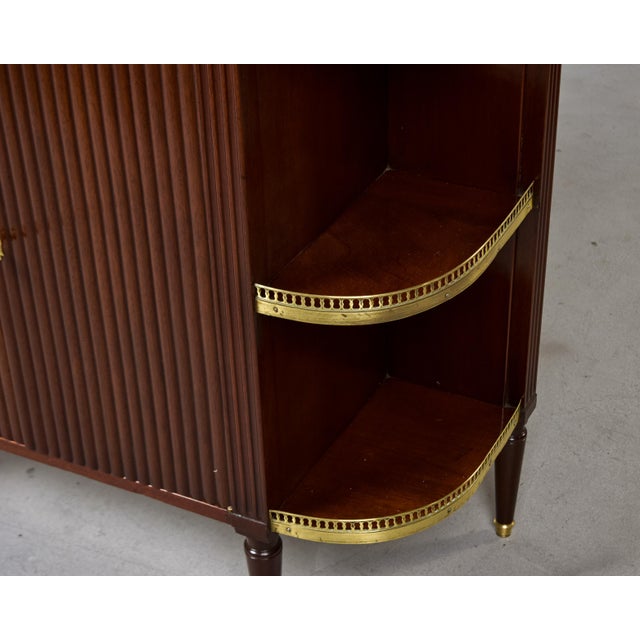 Chestnut Louis XVI Style Marble Top Buffet With Reeded Doors and Brass Galleries For Sale - Image 8 of 12