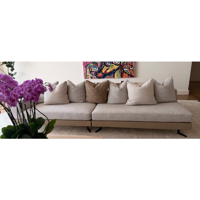 Mid-Century Modern Custom Saddle-Hide and Upholstered Sofa Inspired by Italian Modern Design For Sale - Image 3 of 4