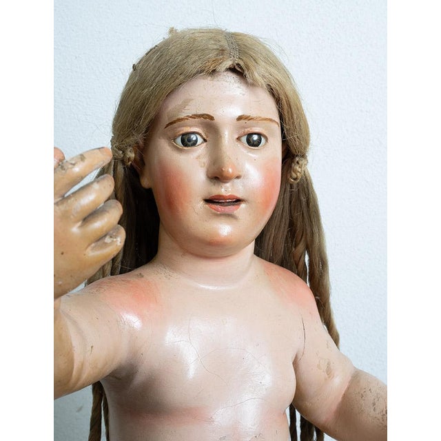 Neapolitan Artist, Polychrome Sculpture of Blessing Child, 18th Century, Wood For Sale - Image 4 of 6