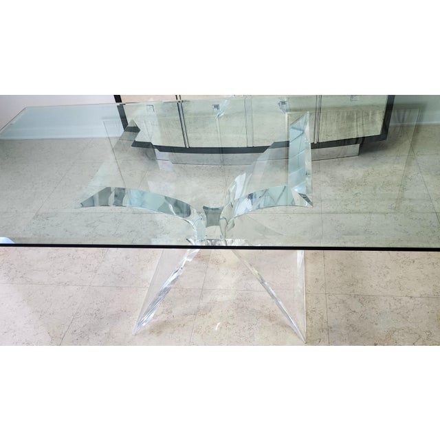 Transparent Lion in Frost Lucite & Glass Dining Table Signed For Sale - Image 8 of 10