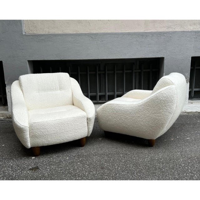Torino Armchairs in Mohair and White Bouclé with Sinuous Armrests, 2000s, Set of 2, in Very Good conditions. Designed from...