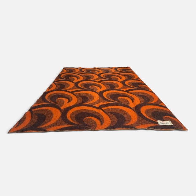 Dutch Pure Wool Throw Blanket in Orange and Brown Swirl from Aabe, 1970s For Sale - Image 11 of 12