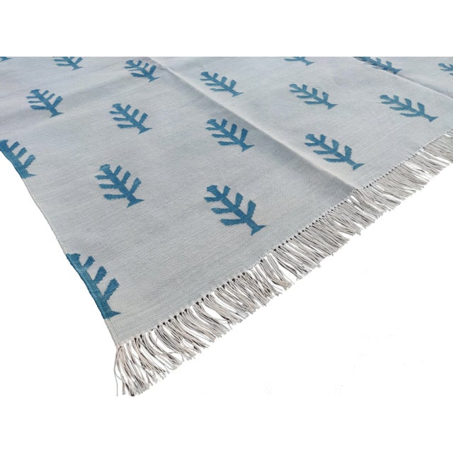 Handmade Pale Aqua and Teal Blue Cotton Tree Pattern Rug - 8x10 For Sale - Image 9 of 11