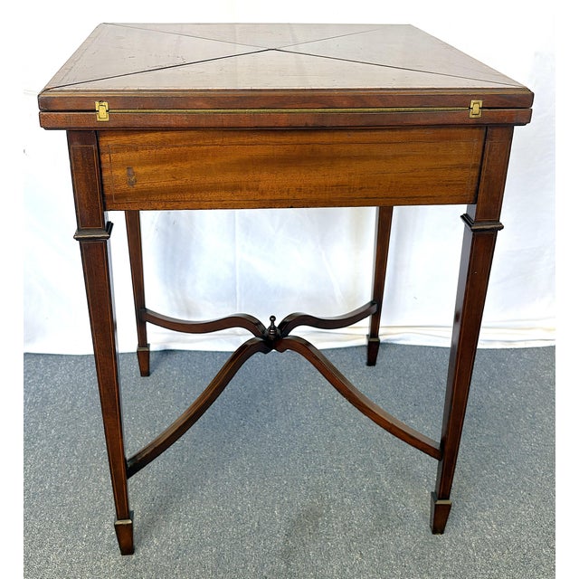 Brown 1930's Hand Made Mahogany Folding Handkerchief Game Table With Felt Top For Sale - Image 8 of 18