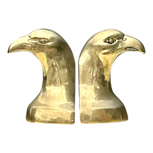 Vintage Polished Brass Eagle Head Bookends - A Pair