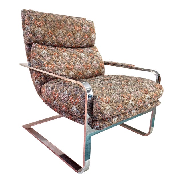 Vintage 1970’s Milo Baughman Style Chrome Cantilever Lounge Chair For Sale