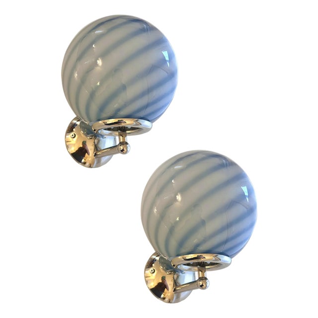 Blue Swirl Rods Murano Glass Wall Sconces by Simoeng, Set of 2 For Sale