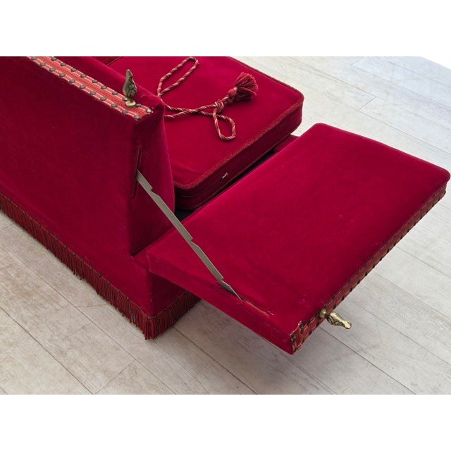 Danish 2-Seater Drop Arm Spanish Sofa in Red Furniture Velour, 1970s For Sale - Image 6 of 18