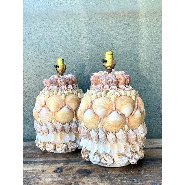 Vintage Shell Encrusted Lamps - A Pair For Sale - Image 11 of 12
