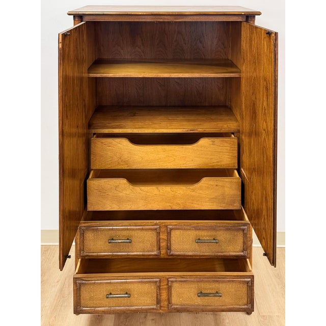Vintage Thomasville Pauletti Faux Bamboo Woven Armoire, Collectible Storage For Sale - Image 12 of 18