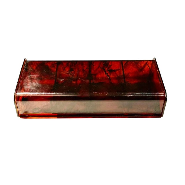 Plastic 1950s Mid Century Faux Tortoiseshell Lucite Box For Sale - Image 7 of 7