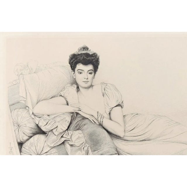 Noblewoman is an amazing black and white etching on cream paper, made by the French artist and engraver, Jean Coraboeuf...