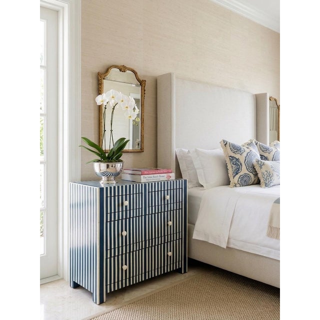 Vintage Moroccan Blue & White Striped Resin Inlay Chest of Drawers For Sale - Image 10 of 10