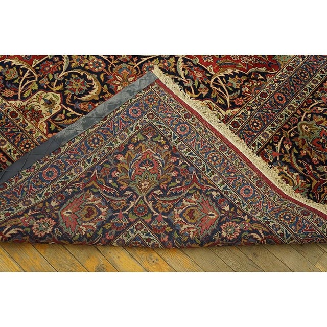 Mid-Century Modern 1940s Red Rust Floral Medallion Antique Kashan Mohtasham Knotted Wool Carpet Rug For Sale - Image 3 of 7