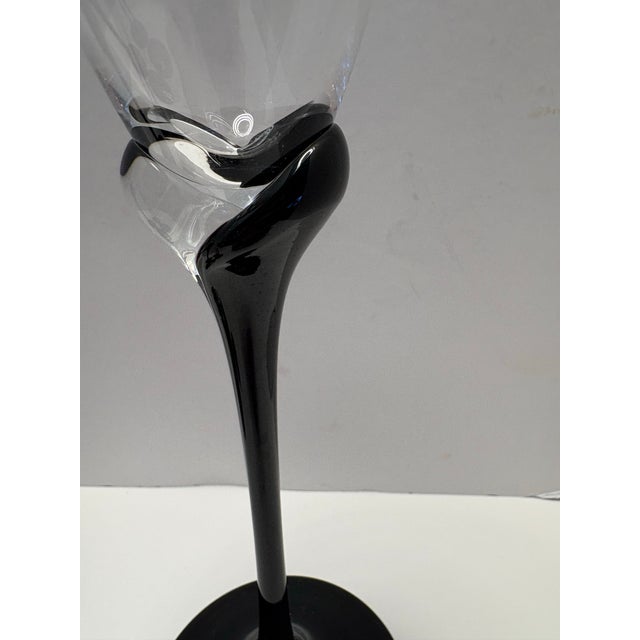 Late 20th Century Sculptural Black Stem Champagne Flutes, Modern Art Glass Barware - Set of 6 For Sale - Image 4 of 6