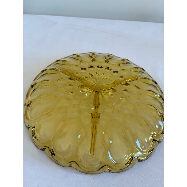 Glass Vintage Amber Glass Divided Serving Dish With Scalloped Edge For Sale - Image 7 of 8