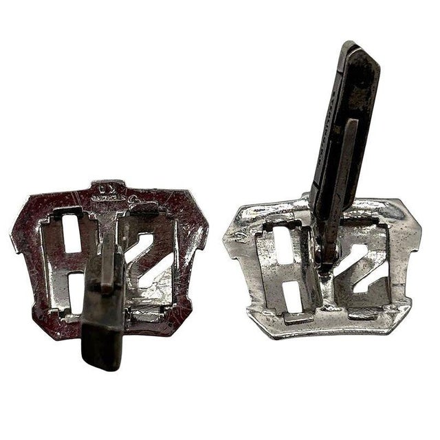 Metal Modern Sterling Silver & Marcasite Cufflinks W/ "Hs" Mono by Kimmler & Daniel For Sale - Image 7 of 10