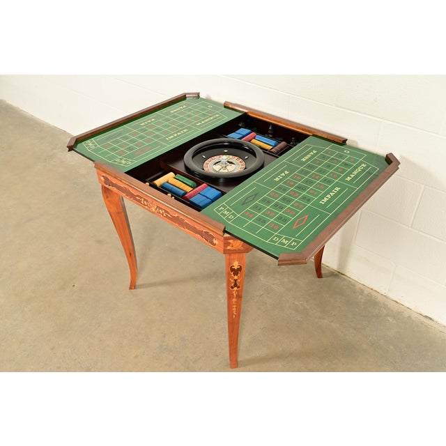 Italian Louis XVI Kingwood Inlaid Marquetry Flip Top Game Table With Four Chairs For Sale - Image 12 of 15
